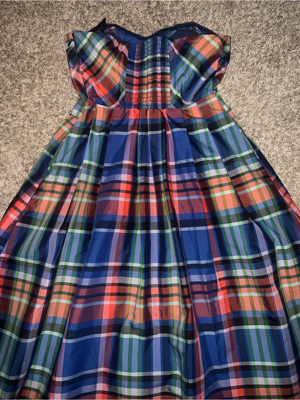 Anthropologie Strapless Plaid Midi Dress in Blue red and Green size 4 - Picture 5 of 8